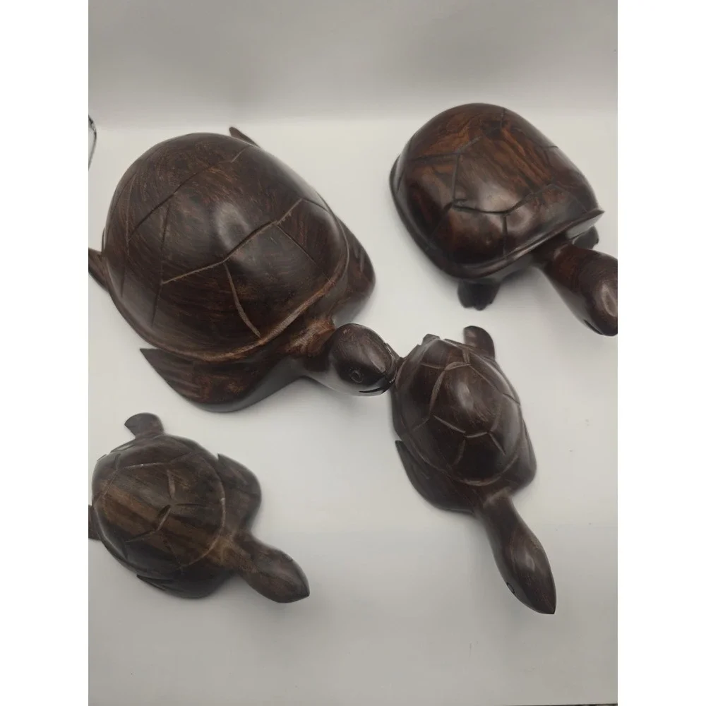 4 Vintage Sea Turtle Figurine Hand Carved Ironwood Wood , Mexico